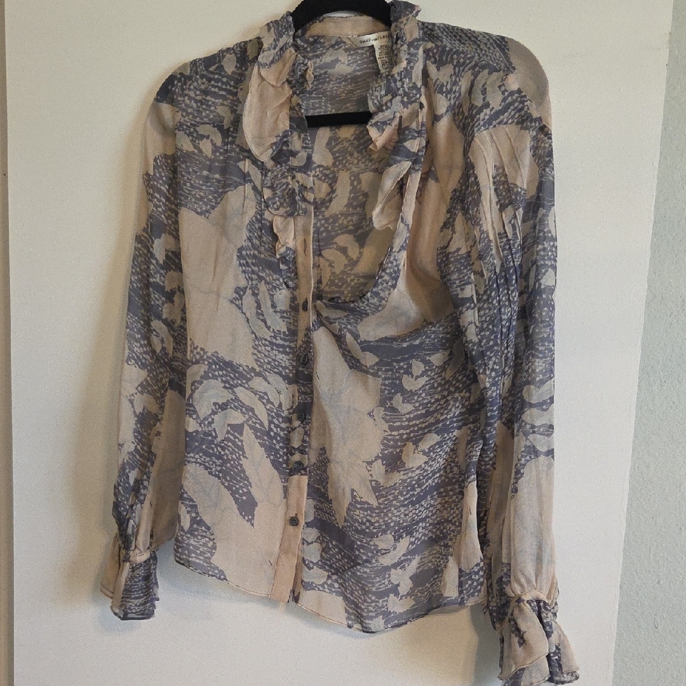 Blue and Cream Patterned Blouse